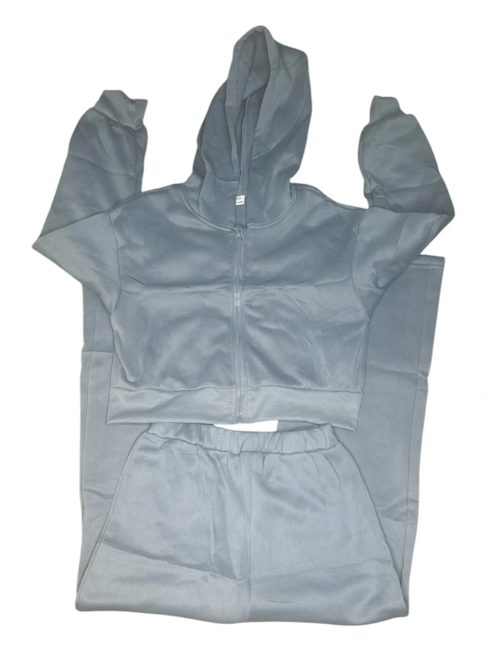 SHEIN Light Blue Cropped Hoodie & Wide-Leg Pants Set with White Tank